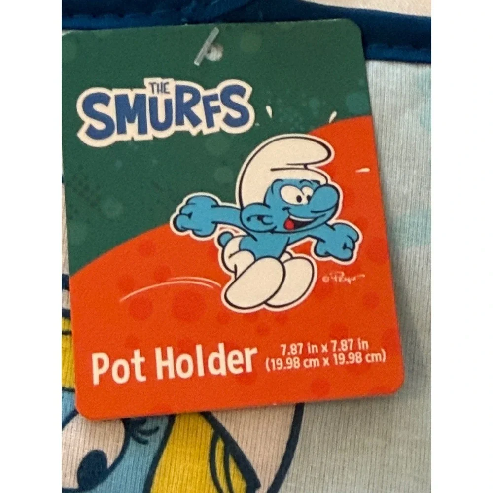 The Smurfs 4pc Kitchen Set Oven Mitt Mini Mitt Pot Holder Towel Blue New NWT
